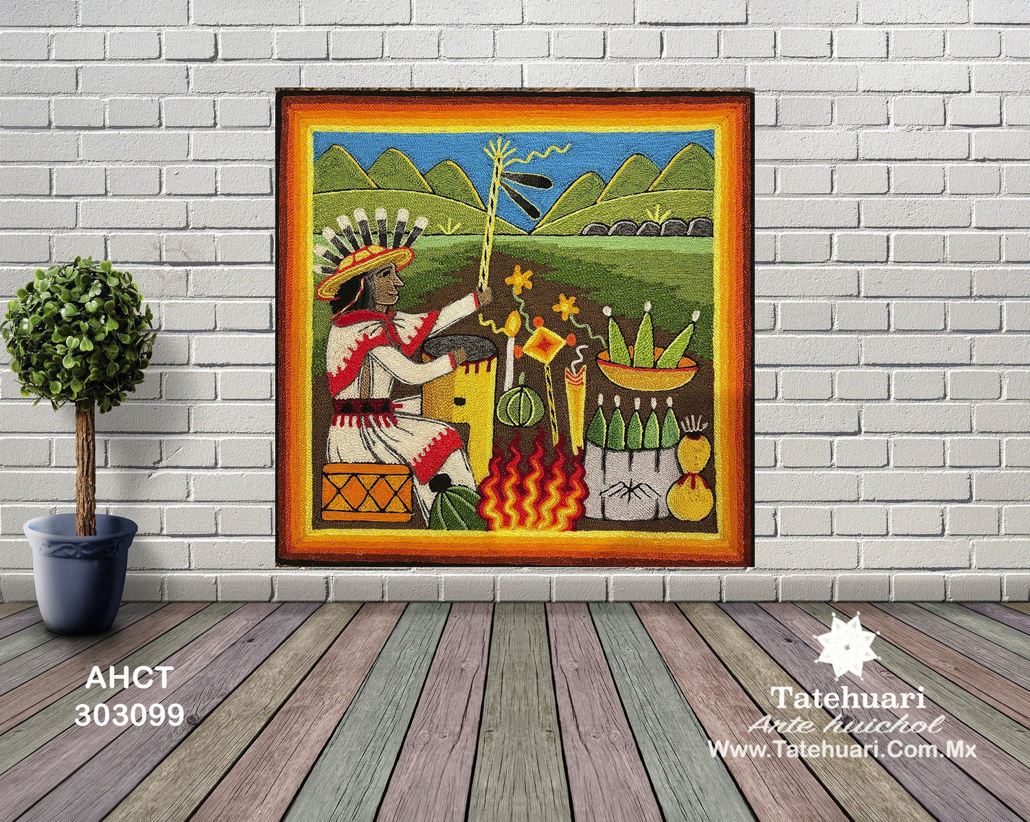 Cuadro de Estambre 303099 - TATEHUARI, arte huichol