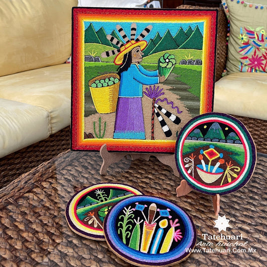 Cuadro o Tabla de Estambre 20 X 20 cms - TATEHUARI, arte huichol