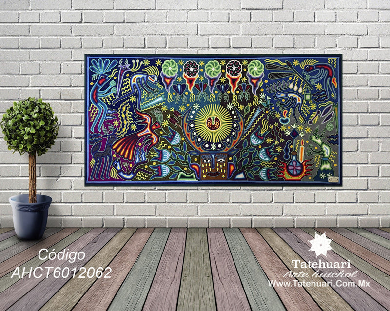 Cuadro o Tabla de Estambre 60 X 120 cms - TATEHUARI, arte huichol