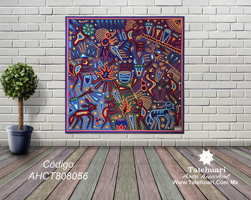 Cuadro o Tabla de Estambre 80 X 80 cms - TATEHUARI, arte huichol