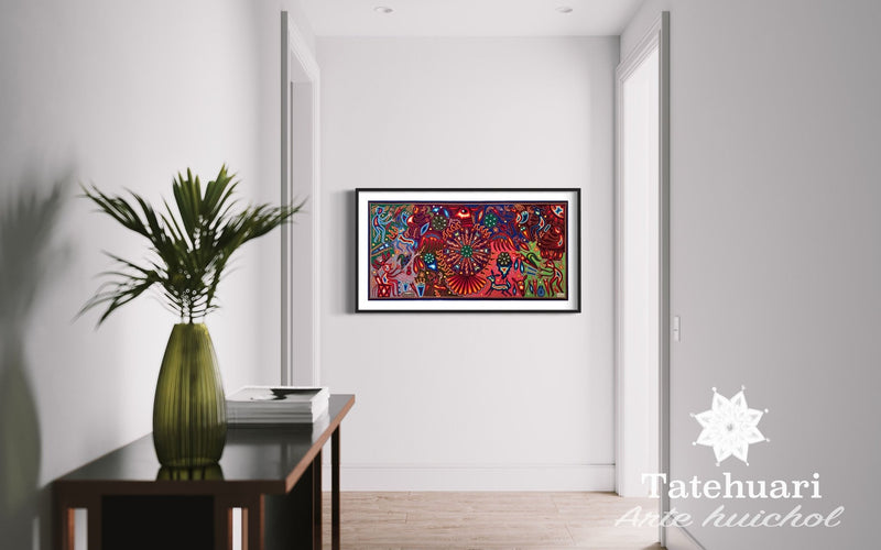 Cuadro o Tabla de Estambre 60 X 120 cms - TATEHUARI, arte huichol