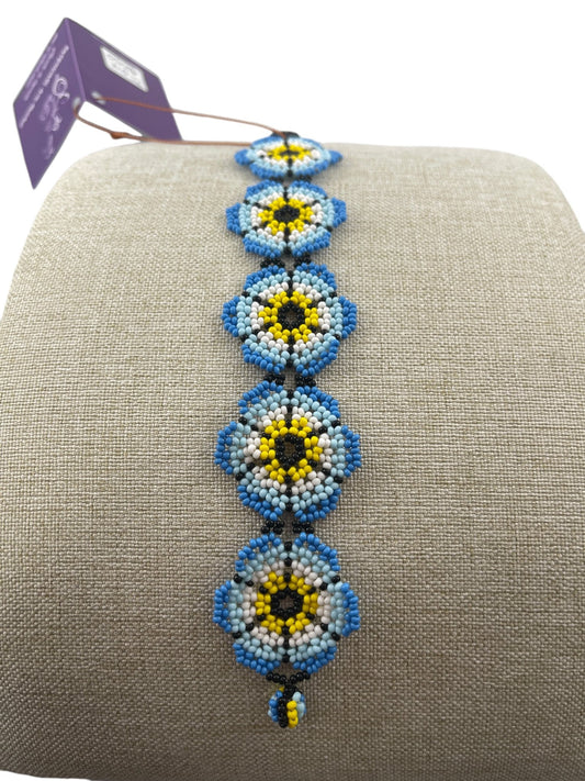 Bracelet de perles PC04fleursbleues