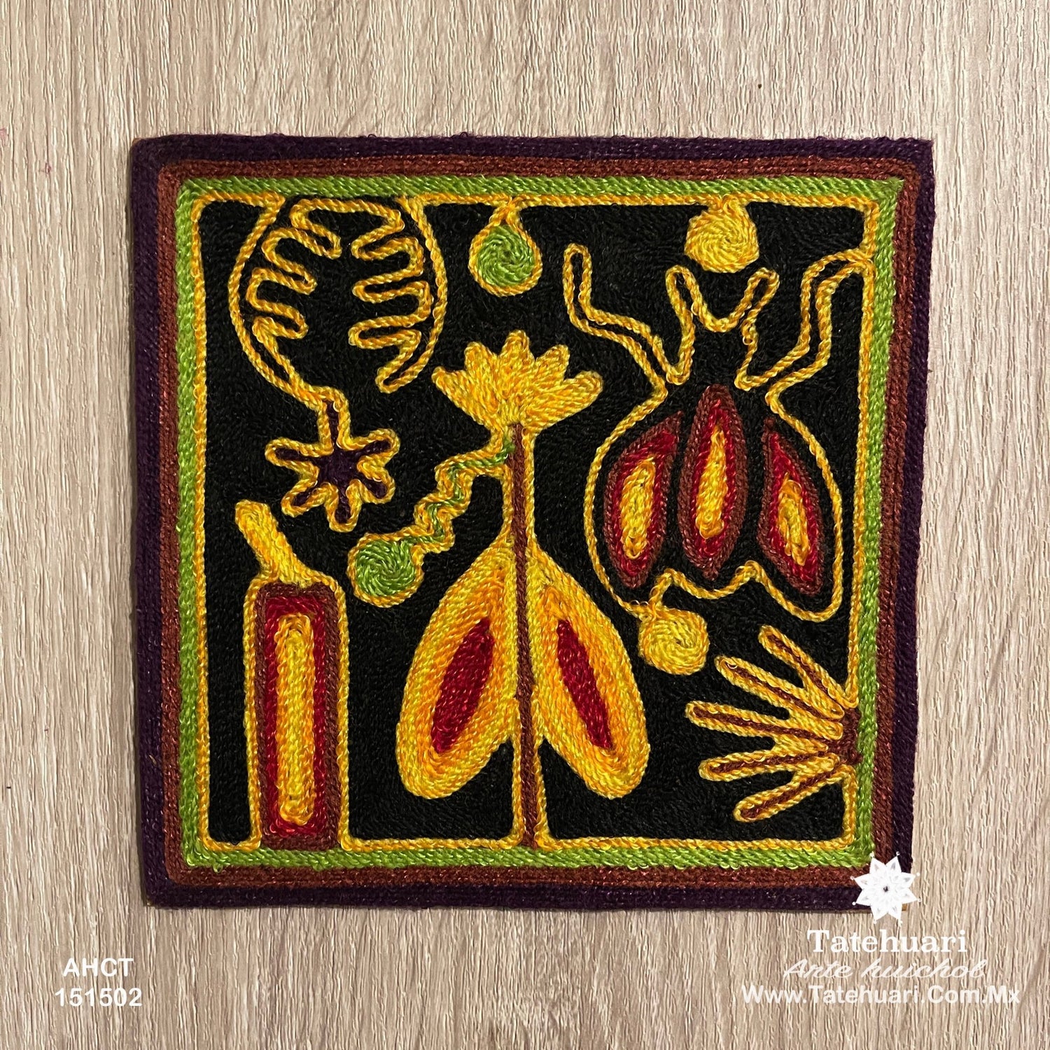 Cuadro o Tabla de Estambre 15 X 15 cms - TATEHUARI, arte huichol
