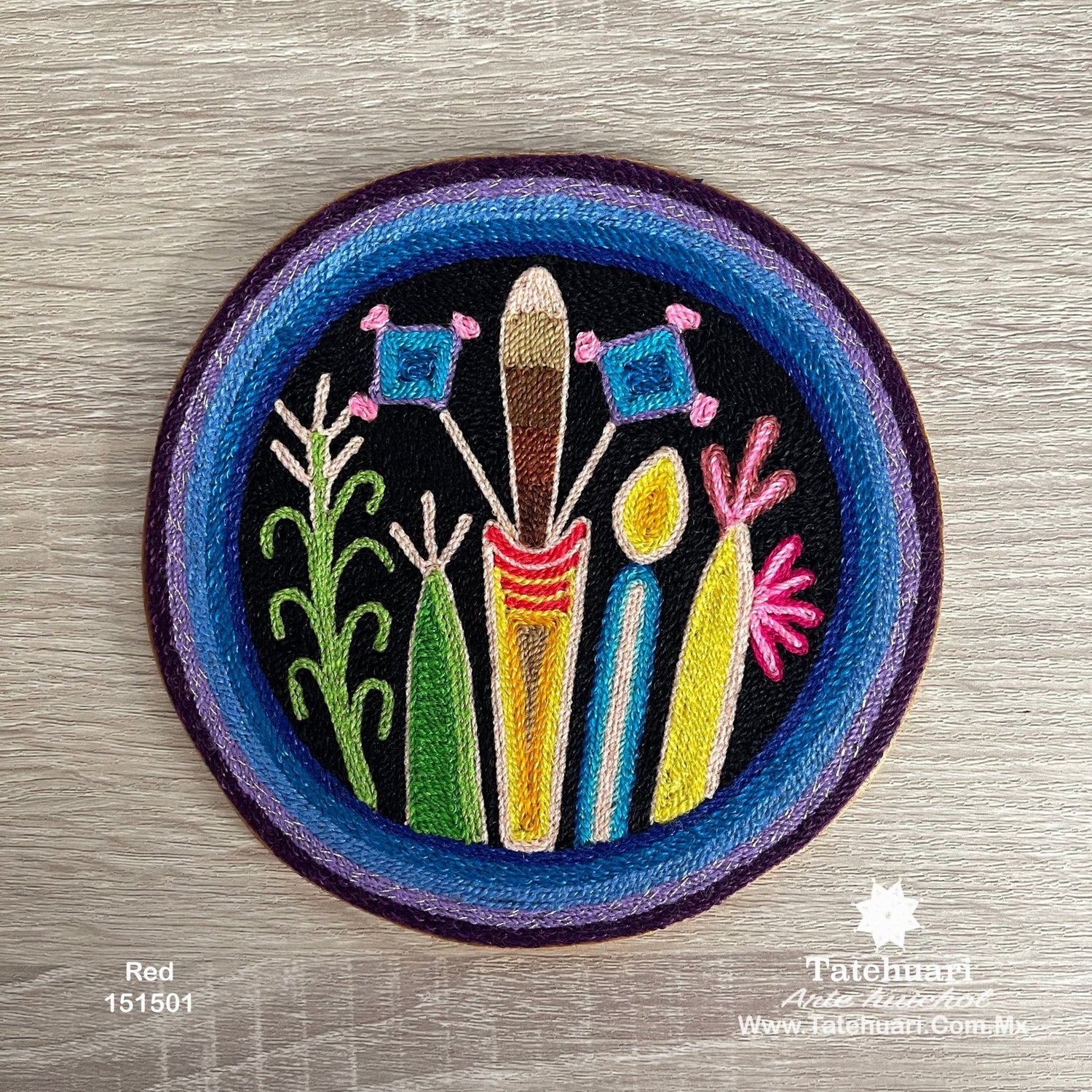 Cuadro o Tabla de Estambre 15 X 15 cms - TATEHUARI, arte huichol