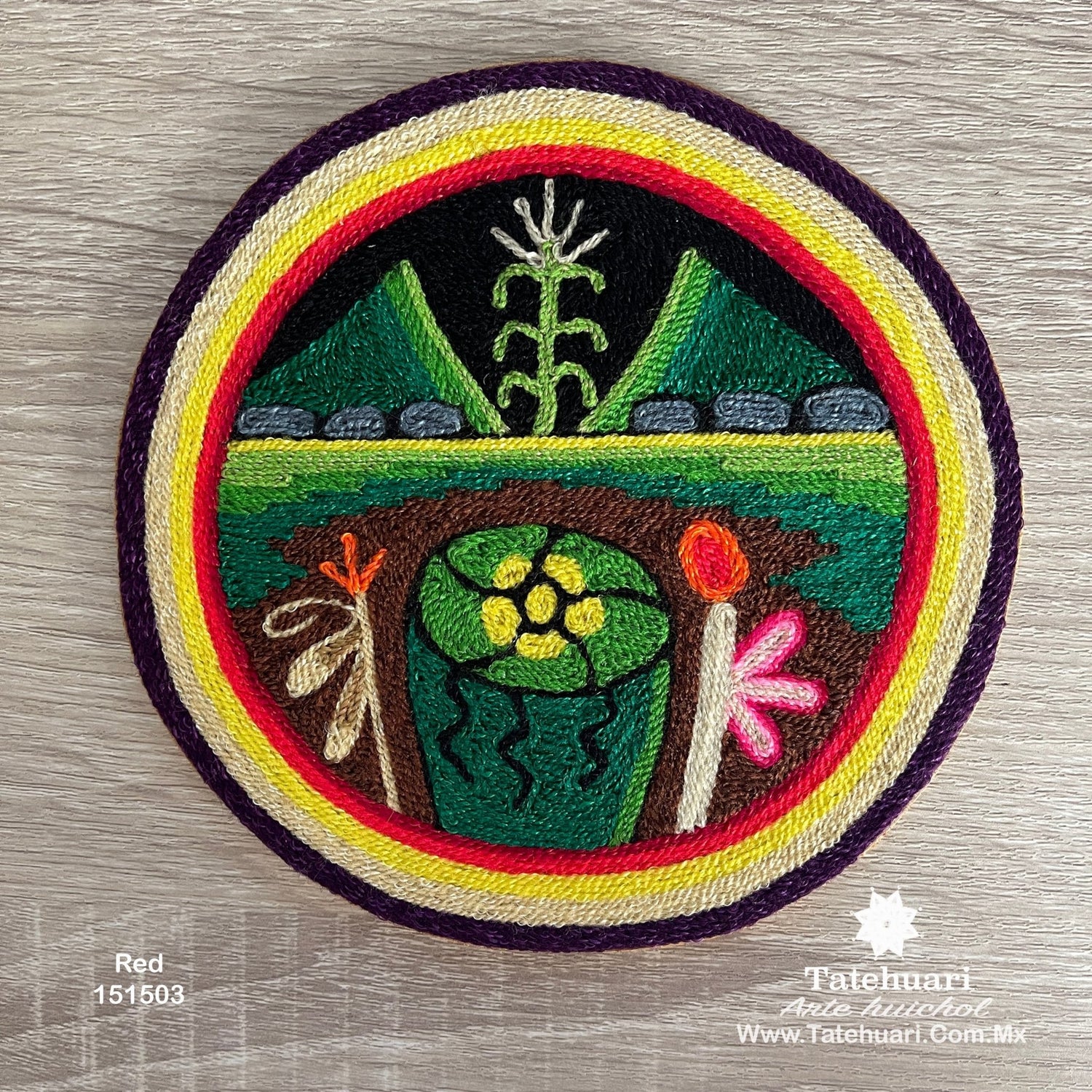 Cuadro o Tabla de Estambre 15 X 15 cms - TATEHUARI, arte huichol