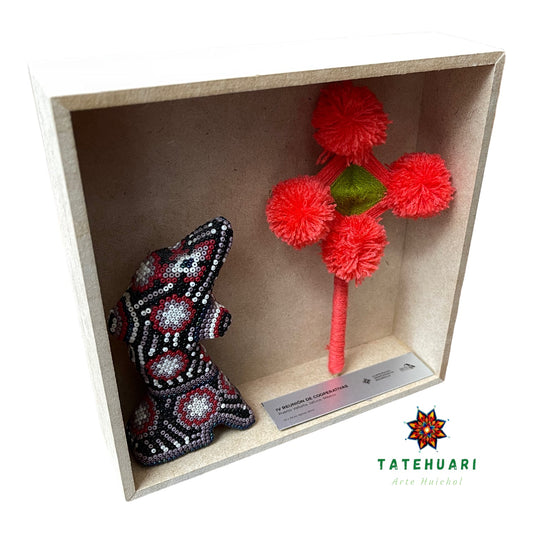 Niche with a small figure and the Eye of God - Huichol art