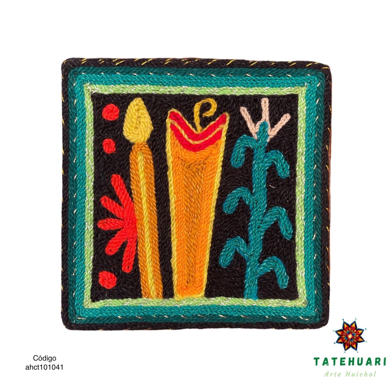 Cuadro o Tabla de Estambre 10 X 10 cms - TATEHUARI, arte huichol