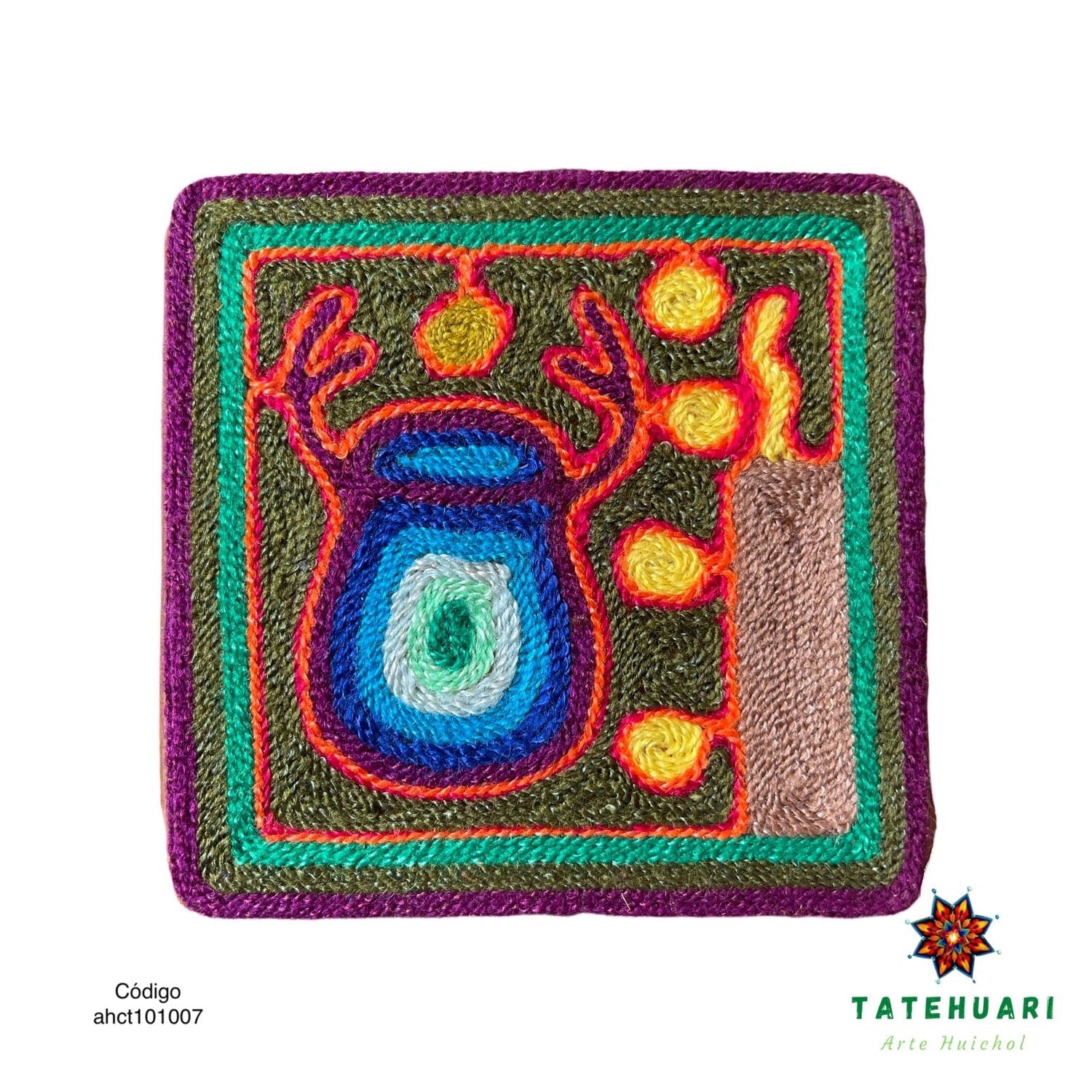 Cuadro o Tabla de Estambre 10 X 10 cms - TATEHUARI, arte huichol