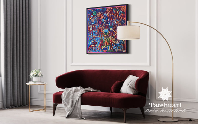 Cuadro o Tabla de Estambre 80 X 80 cms - TATEHUARI, arte huichol