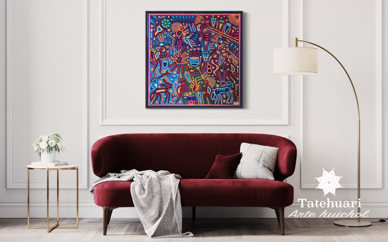 Cuadro o Tabla de Estambre 80 X 80 cms - TATEHUARI, arte huichol