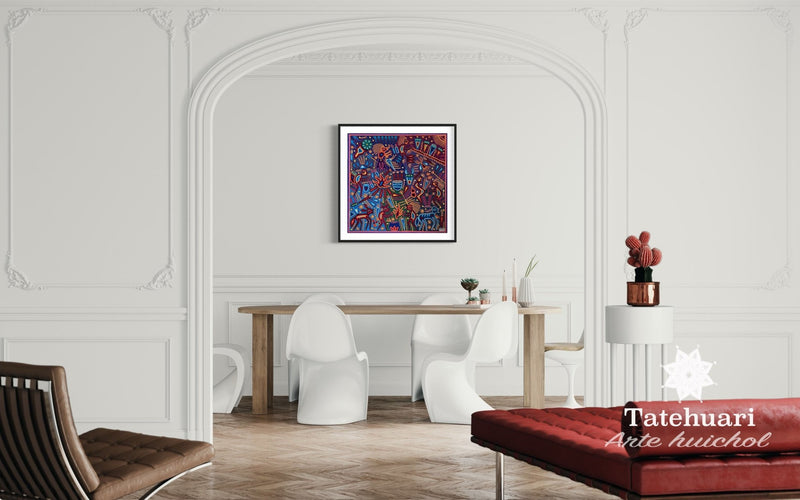 Cuadro o Tabla de Estambre 80 X 80 cms - TATEHUARI, arte huichol