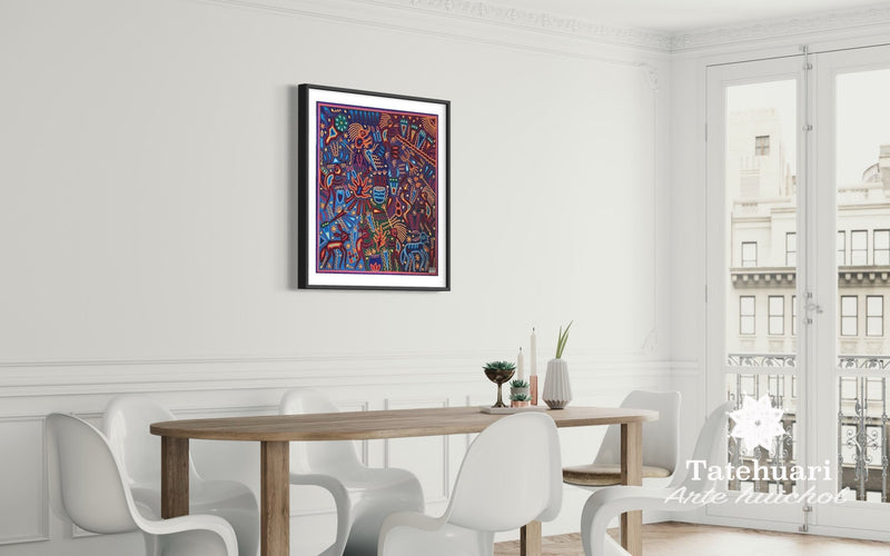 Cuadro o Tabla de Estambre 80 X 80 cms - TATEHUARI, arte huichol