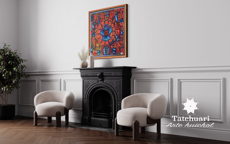 Cuadro o Tabla de Estambre 80 X 80 cms - TATEHUARI, arte huichol