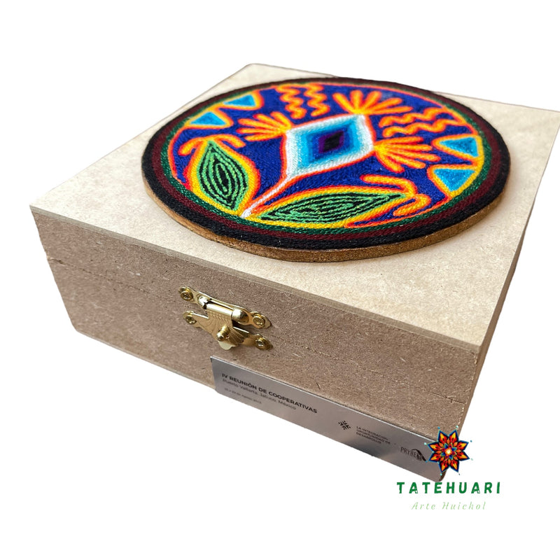 Boîte en bois moyenne - Artisanat Huichol